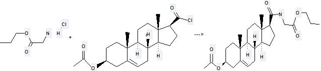 Glycine, propyl ester, hydrochloride (1:1) can react with 3b-Acetoxy-androstene-(5)-carboxylic acid-(17b)-chloride to get N-Propoxycarbonylmethyl-3b-acetoxyandrost-5-ene-17b-carboxamide.